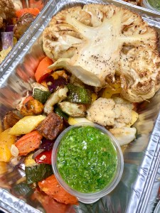 Cauliflower Steak with Grilled Vegetables and Chimichurri Sauce | SoCo Vedge - Vegan Food Delivery Service | Narragansett, Rhode Island